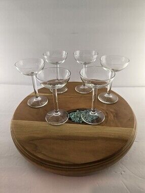 Vintage Blown Glass Coupe Glasses Thin Walled MCM Cocktail Stemware Set of 6